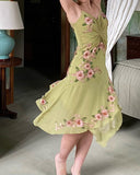 Green A Line Spaghetti Strap Exquisite Beaded Chiffon Prom Dress Wedding Guest Dress HZ1023
