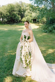 Classic Simple White Ball Gown Strapless Satin Wedding Dress HZ1023