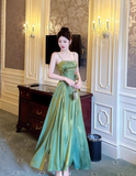 Green A Line Straps Floral Satin Prom Dress Evening Dress Formal Dress HZ1023