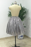 Silver Sexy Halter Sequined Backless Short Homecoming Dress, Sparkly Party Dress HZ1023