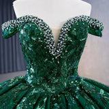 Luxury Ball Gown Off-the-shoulder Rhinestone Sequins Tulle Quinceanera Dresses HZ1023