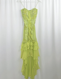 Flowy Green Ruffle Mermaid Exquisite Beaded Chiffon Prom Dress Evening Party Gowns HZ1023