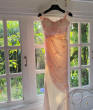 Light Pink Mermaid Off the Shoulder Butterfly Tulle Long Prom Dress Party Dress HZ1023