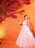 Elegant A Line Strapless Pink Tulle Satin Prom Dress Birthday Dress HZ1023