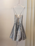 Shiny A Line Spaghetti Strap Silver Sequin Short Open Back Homecoming Dress Cocktail Dress HZ1023