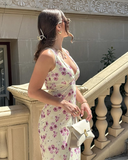 Simple A Line V Neck Print Floral Chiffon Prom Dress Evening Dress HZ1023