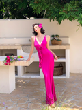 Hot Pink Sheath Spaghetti Strap Sexy Satin Long Prom Dress Evening Dress HZ1023