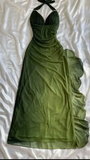 Elegant Halter Straps Ombre Green Long Chiffon Prom Dress HZ1023