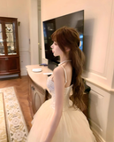 Cute Ball Gown Spaghetti Strap Beaded Layered Tulle Prom Dress 16th Birthday Dress HZ1023