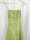 Green Vintage A Line Spaghetti Strap Beaded Organza Party Dress Prom Dress HZ1023