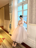 Princess A Line Spaghetti Strap White Tulle Birthday Dress Party Dress HZ1023