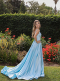 Light Blue Satin Long Prom Dress HZ1023
