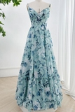 Spaghetti Straps Corset Floral Chiffon Tiered Prom Dress HZ1023