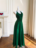 Stunning Green A Line Halter Satin Prom Dress Vacation Dress Wedding Guest Dress HZ1023