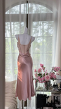 Pink Mermaid Spaghetti Strap Simple Satin Tulle Date Dress Evening Dress Wedding Guest Dress HZ1023