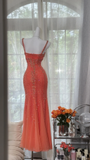 Vintage Mermaid Spaghetti Strap Exquisite Rhinestone Tulle Prom Dress Wedding Guest Dress HZ1023