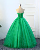 Strapless Green Sequins Tulle Long A Line Beaded Prom Dress, Formal Dress HZ1023