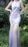 Stunning Mermaid Spaghetti Strap Satin Tulle Prom Dress Evening Dress HZ1023