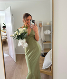 Cute Sheath V Neck Blue Satin Bridesmaid Dress Evening Dress HZ1023