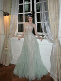 Stunning Green A Line Sweetheart Neck Corset Sequin Tulle Prom Dress Evening Dress HZ1023