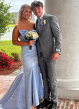 Beautiful Blue Bow Strapless Mermaid Prom Dress HZ1023