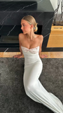 2025 New Simple Sheath Sweetheart Neck Lace Satin Long Prom Dress Evening Dress HZ1023