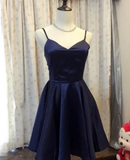 Navy Blue Satin A Line Short Homecoming Dress HZ1023