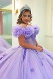 Charming Ball Gown Off-The-Shoulder Appliques Purple Tulle Sweet 16 Dress, Quinceanera Dress HZ1023