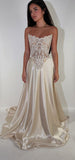 Elegant A Line Strapless Lace Satin Long Prom Dress Evening Dress HZ1023
