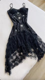 Gorgeous A Line Spaghetti Strap Beaded Black Lace Satin Short Homecoming Dress HZ1023