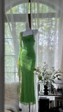 Shiny Sheath Spaghetti Strap Sequin Beaded Green Chiffon Open Back Party Dress Evening Dress HZ1023