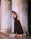 Classic Black A Line Off the Shoulder Satin Prom Dress Party Dress HZ1023