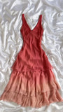Vintage A Line V Neck Red Pink Ombre Layered Chiffon Prom Dress Wedding Guest Dress HZ1023