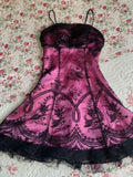 A Line Spaghetti Strap Black Applique Tulle Pink Satin Homecoming Dress Cocktail Dress HZ1023