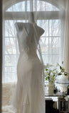 Elegant Mermaid Spaghetti Strap Beaded White Chiffon Prom Dress Graduation Prom Dress HZ1023