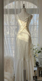 Romantic Mermaid V Neck Beaded White Chiffon Long Party Dress Evening Dress HZ1023