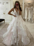 Custom made v neck tulle lace long prom gown HZ1023