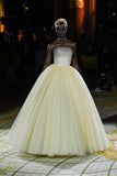 Yellow Ball Gown Strapless Rhinestone Tulle Prom Dress 16th Birthday Party Dress HZ1023