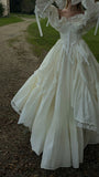 Princess A Line Long Sleeve Tiered Ivory Satin Long Party Dress Evening Dress HZ1023