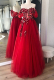 Off The Shoulder Tulle Applique Long Prom Dress Fairy Evening Dress HZ1023