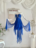Vintage Blue A Line Sweetheart Neck Rhinestone Ruffle Chiffon Homecoming Dress Outfits HZ1023