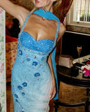 Gorgeous Sheath Strap Beaded Blue Ombre Chiffon Prom Dress Graduation Prom Dress HZ1023