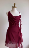 Burgundy A Line Spaghetti Strap Floral Chiffon Short Party Dress Homecoming Dress Outfits HZ1023