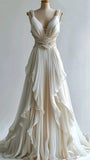Stunning A Line Strap Beaded Ruffle Chiffon Prom Dress Evening Dress HZ1023