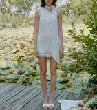 Gorgeous Sheath One Shoulder Beaded White Chiffon Short Homecoming Dress HZ1023