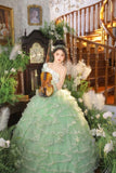 Princess A Line Sweetheart Neck Beaded Green Tiered Tulle Long Party Dress Evening Dress HZ1023