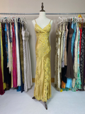 Vintage Sheath Spaghetti Strap Lace Champagne Satin Party Dress Evening Dress with Slit HZ1023