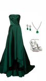 Charming A Line Strapless Hunter Green Pleated Satin Long Party Dress Evening Dress HZ1023