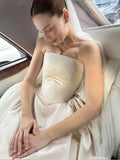 Classic Simple White Ball Gown Strapless Satin Wedding Dress HZ1023
