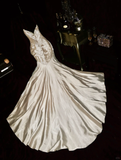 Gorgeous Mermaid Sweetheart Neck Beaded Pleated Champagne Satin Long Prom Dress Party Dress HZ1023